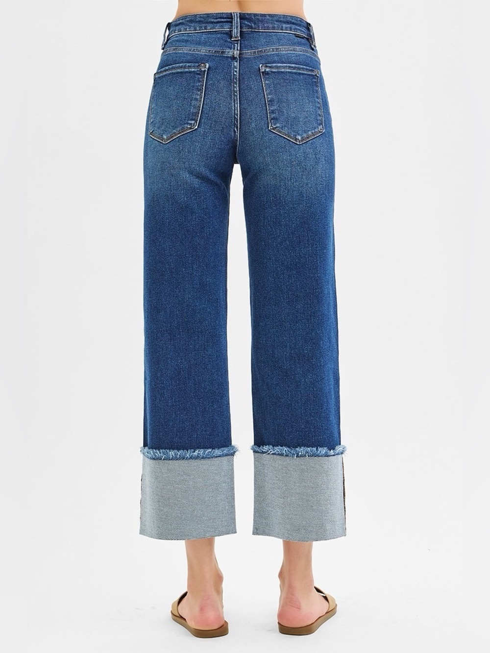 PWC21289 DARK Risen Mid Rise Crop Wide Wide Cuffed Jeans - Picture 3 of 4
